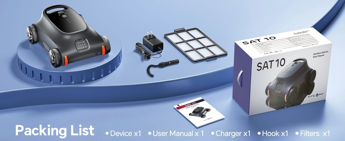 Grennix SAT 10 Robotic Pool Vacuum 180 Mins Running Up to 2000 Sq.ft, Dual 180W Brushless Motor, for Above/In Ground Pools