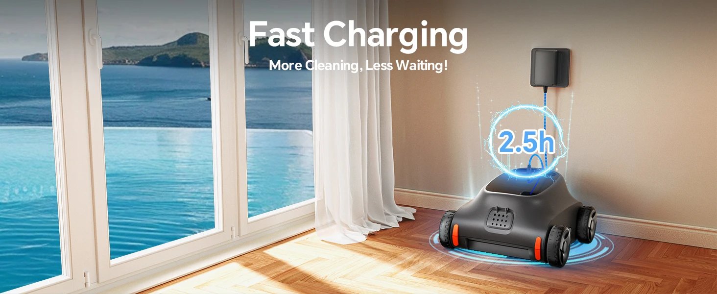 Grennix SAT 10 Robotic Pool Vacuum 180 Mins Running Up to 2000 Sq.ft, Dual 180W Brushless Motor, for Above/In Ground Pools