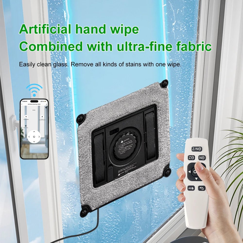 Robot Limpiacristales PuRuiKai, Doble Pulverizador de Agua, con Control por Aplicación, Alta Succión al Vacío, Sensor Láser, Robot de Limpieza de Cristales de Pared para el Hogar