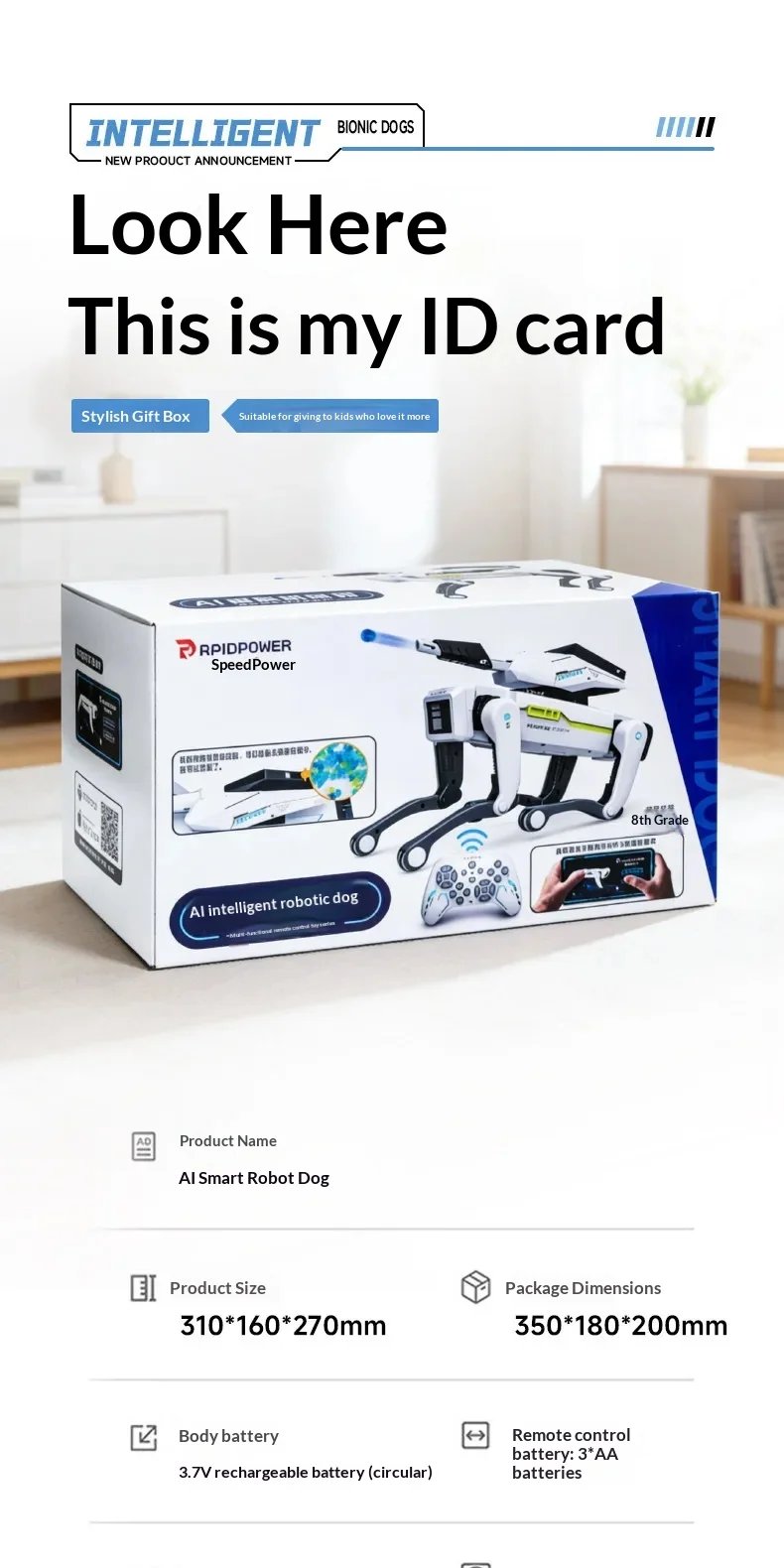 MACHINE 2026 Nuevo Robot Perro con IA, Brazo Mecánico Biónico, Control Remoto, Juguete Interactivo Eléctrico para Niños, Mascota de Compañía para el Hogar