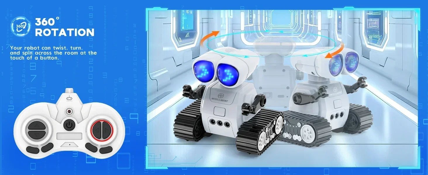 Robot de juguete con control remoto recargable con música, ojos LED, walkie talkie, robot de juguete para niños, robot RC para niños