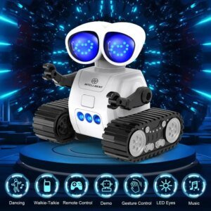 Robot de juguete con control remoto recargable con música, ojos LED, walkie talkie, robot de juguete para niños, robot RC para niños