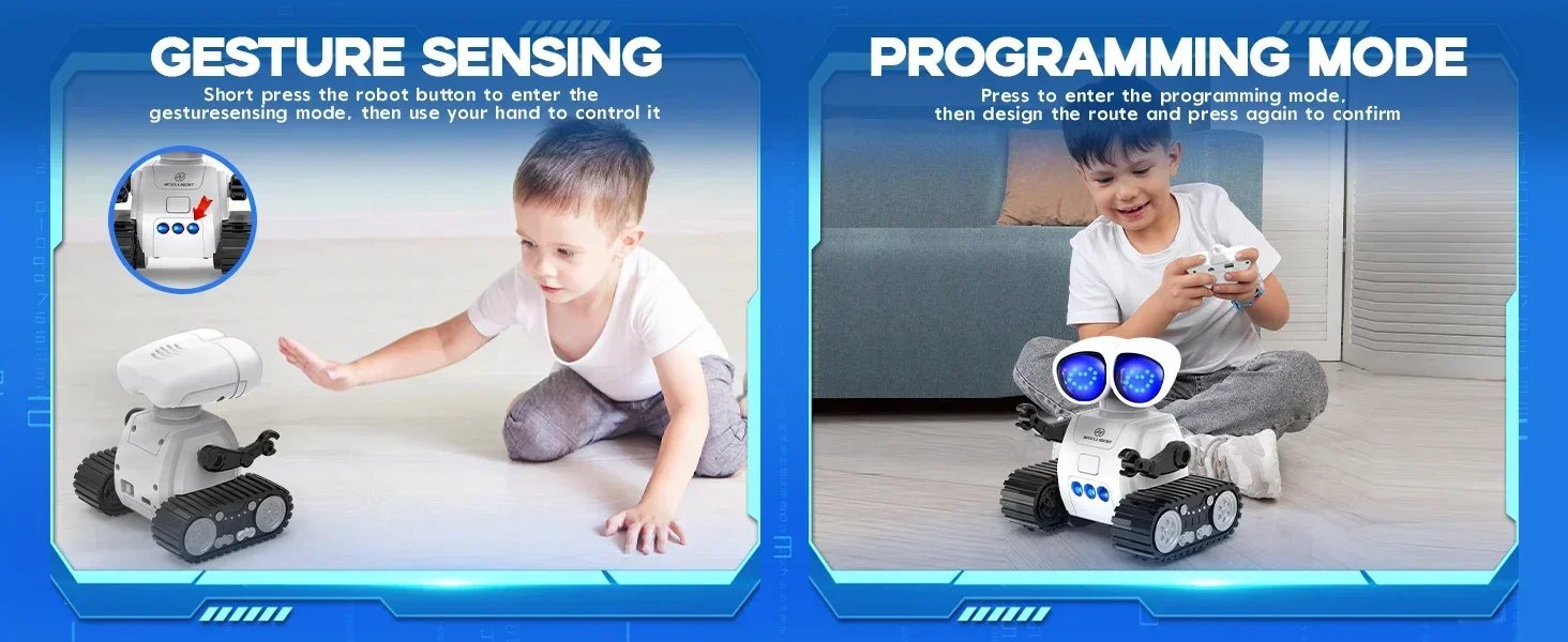 Robot de juguete con control remoto recargable con música, ojos LED, walkie talkie, robot de juguete para niños, robot RC para niños