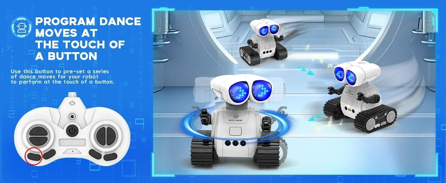 Robot de juguete con control remoto recargable con música, ojos LED, walkie talkie, robot de juguete para niños, robot RC para niños