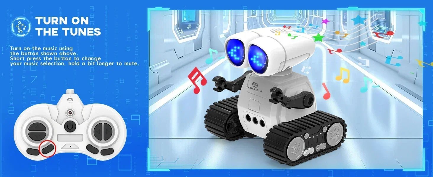 Robot de juguete con control remoto recargable con música, ojos LED, walkie talkie, robot de juguete para niños, robot RC para niños