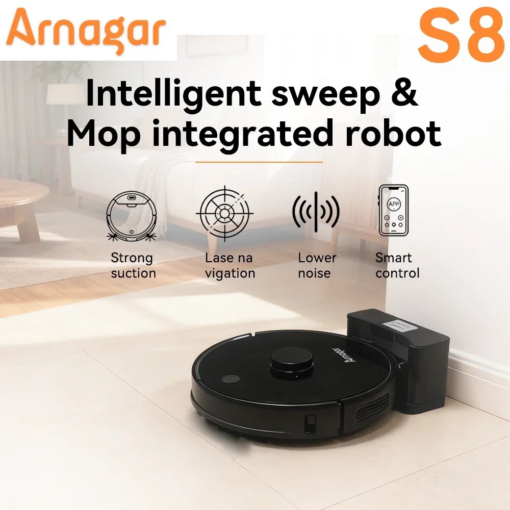 Arnagar S8 Robot Vacuum Cleaner LDS Laser Navigation Sweep＆Mop 6000Pa 3500mAh Low Noise APP Control