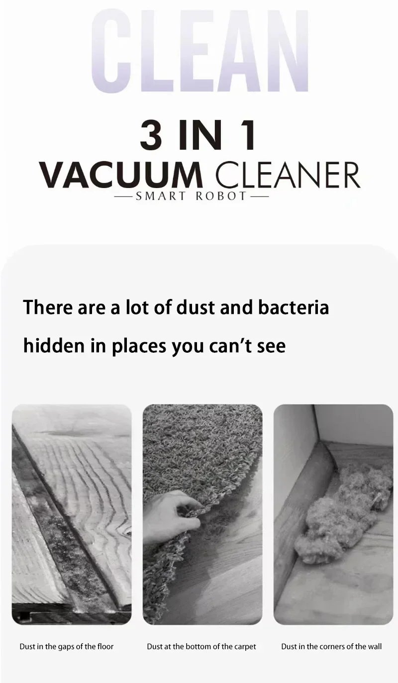 Long battery life Automatic Sweeping Robot Portable Mini Home Vacuum Cleaner USB Rechargeable Wet Dry 3-in-1 Sweeping Machine