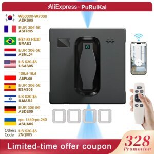 PuRuiKai Robot Window cleaner,Dual Water Spray,Smart Memory,High Vacuum Suction, Laser Sensor, Home Wall Glass Cleaning Robot