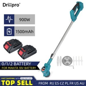 Drillpro 21V 900W Electric Lawn Mower Cordless Grass Trimmer Pruning Garden Tool Rechargeable 2 Batteries for Makita 18V Battery
