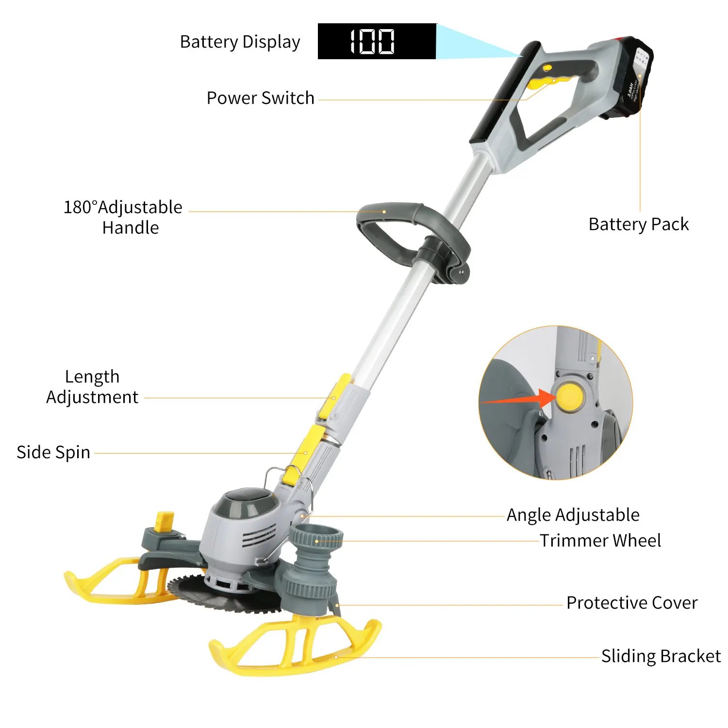 Electric Lawn Mower 21V Cordless Grass Trimmer Length Adjustable Cutter Household Garden Tools Compatible Makita 18V Battery