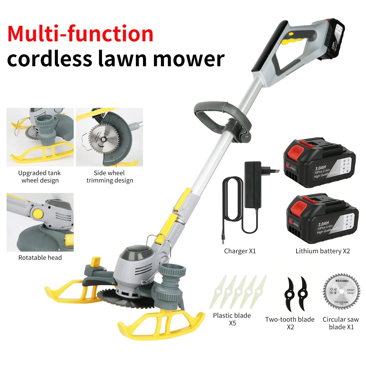 Electric Lawn Mower 21V Cordless Grass Trimmer Length Adjustable Cutter Household Garden Tools Compatible Makita 18V Battery