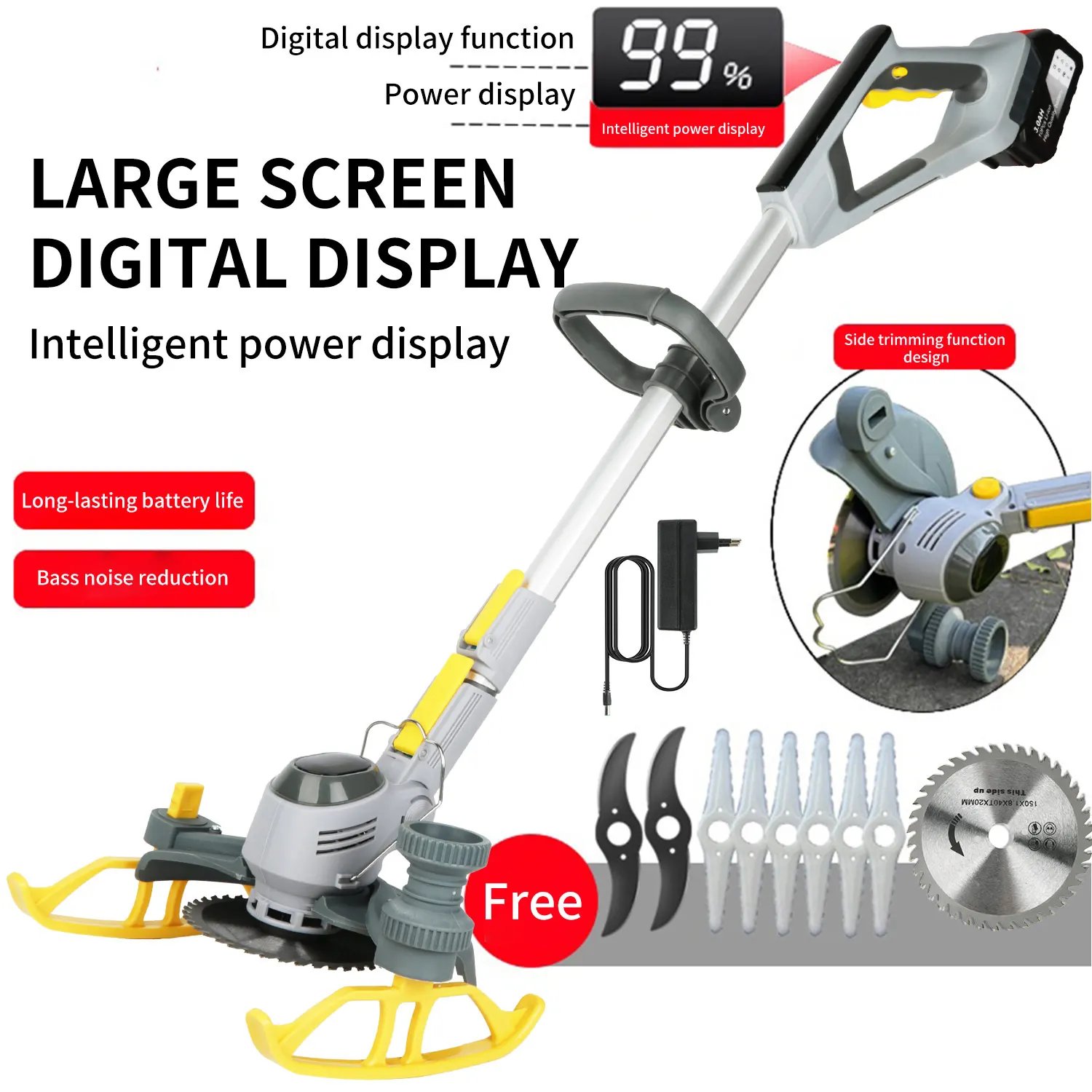 Electric Lawn Mower 21V Cordless Grass Trimmer Length Adjustable Cutter Household Garden Tools Compatible Makita 18V Battery