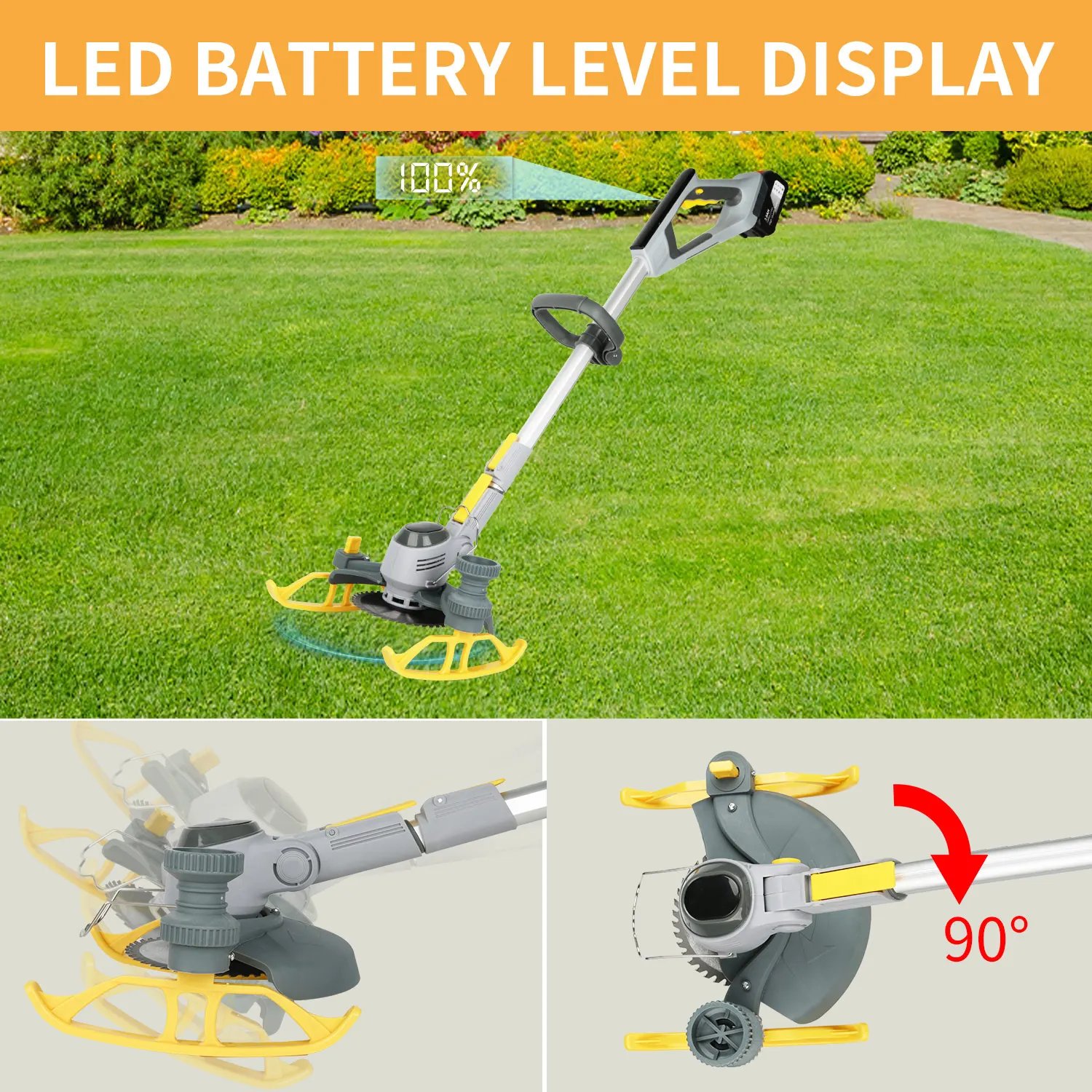 Electric Lawn Mower 21V Cordless Grass Trimmer Length Adjustable Cutter Household Garden Tools Compatible Makita 18V Battery