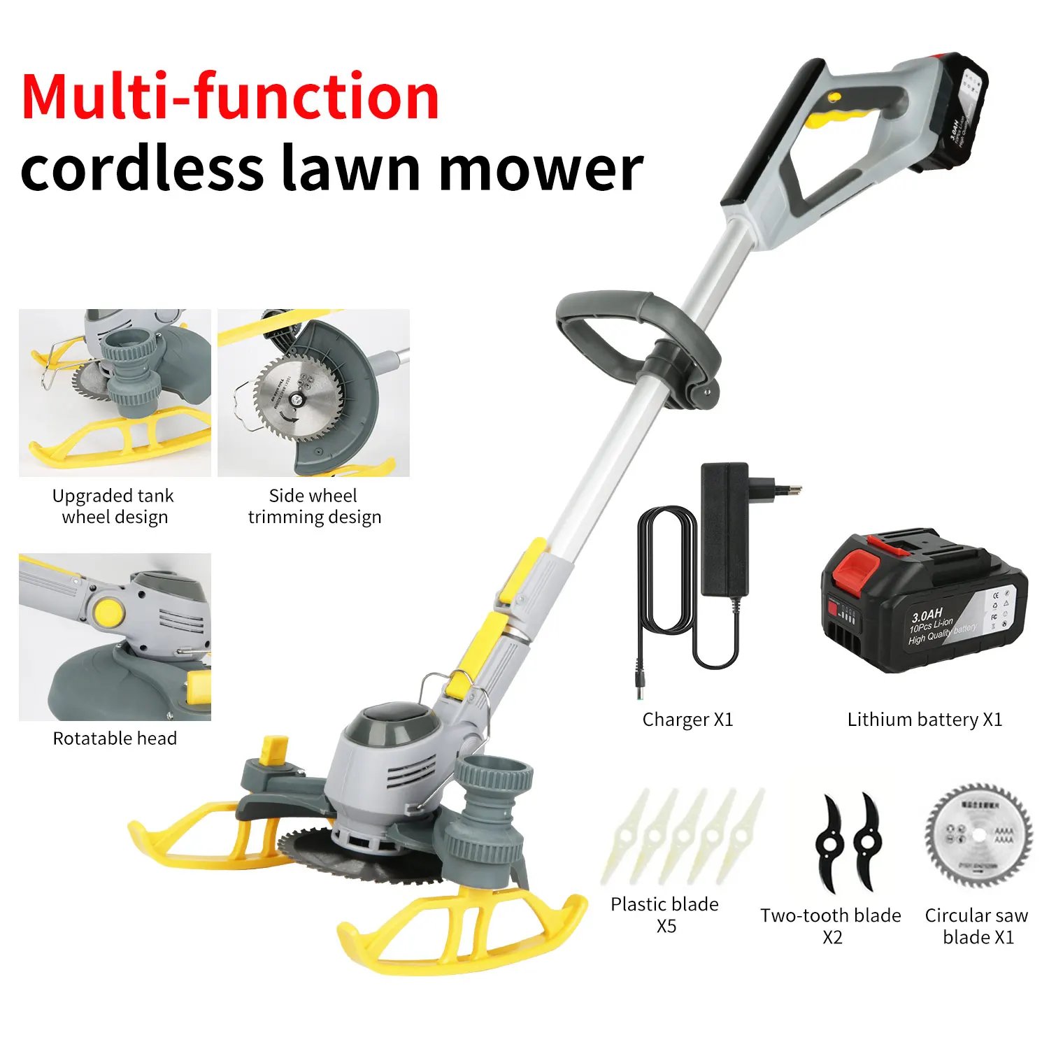 Electric Lawn Mower 21V Cordless Grass Trimmer Length Adjustable Cutter Household Garden Tools Compatible Makita 18V Battery