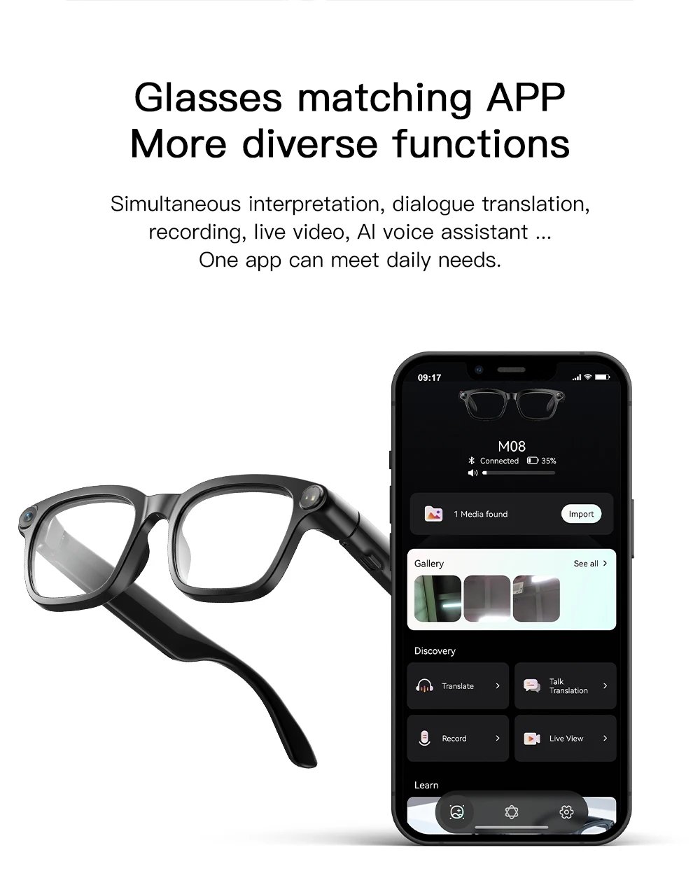 2026 New AI Real Time Translation Smart Glasses 800W Pixel Anti-shake Camera Video Recorder Dual Mic Noise Cancel Sunglasses Men