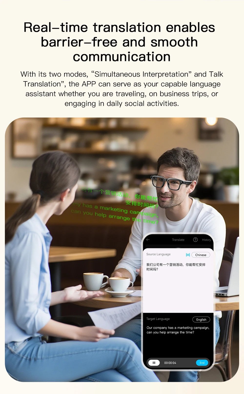2026 New AI Real Time Translation Smart Glasses 800W Pixel Anti-shake Camera Video Recorder Dual Mic Noise Cancel Sunglasses Men