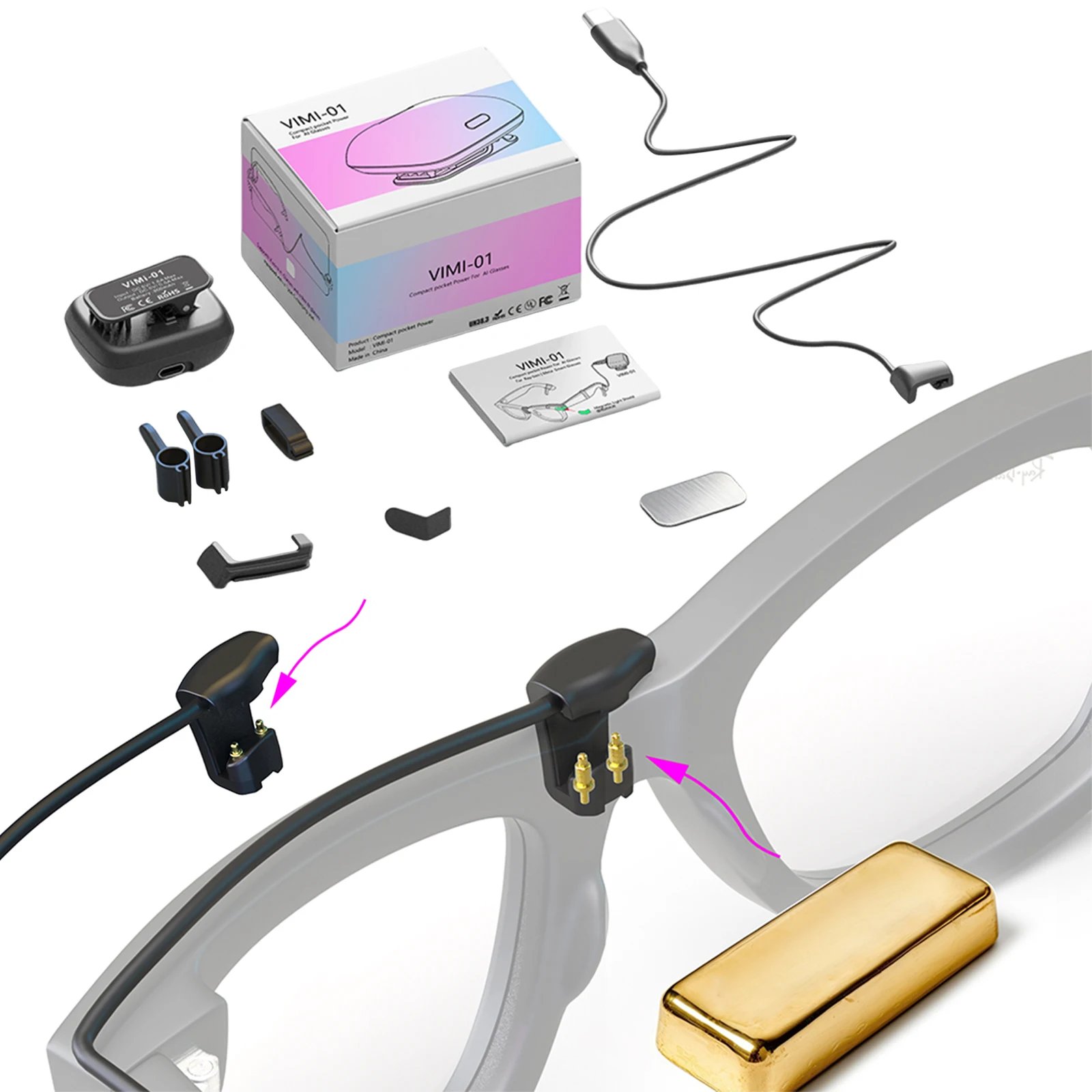 Portable Charging Dock 800mAh Glasses Charger Travel-Friendly Design Power Supply Accessories Suitable for Meta Smart Glasses