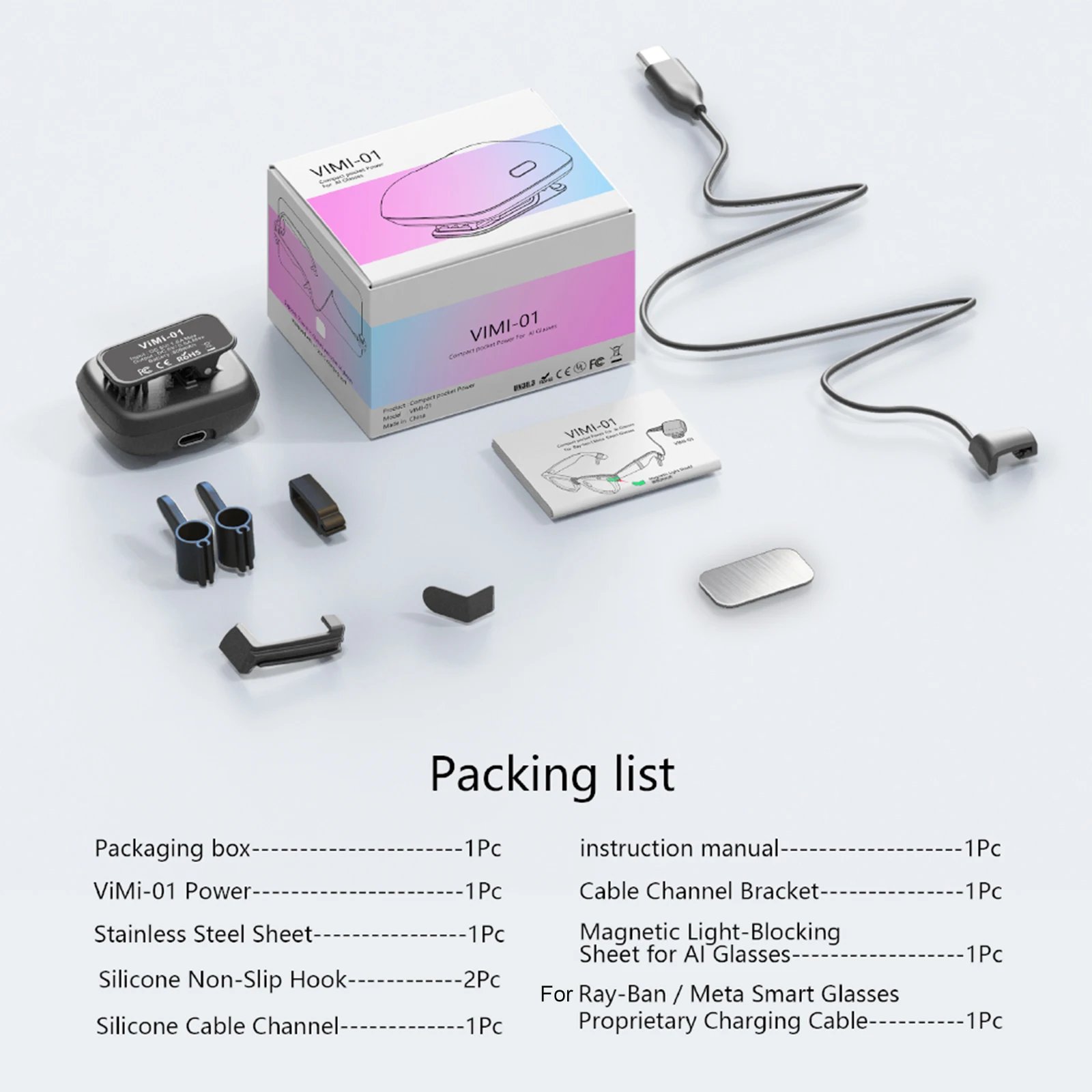 Portable Charging Dock 800mAh Glasses Charger Travel-Friendly Design Power Supply Accessories Suitable for Meta Smart Glasses