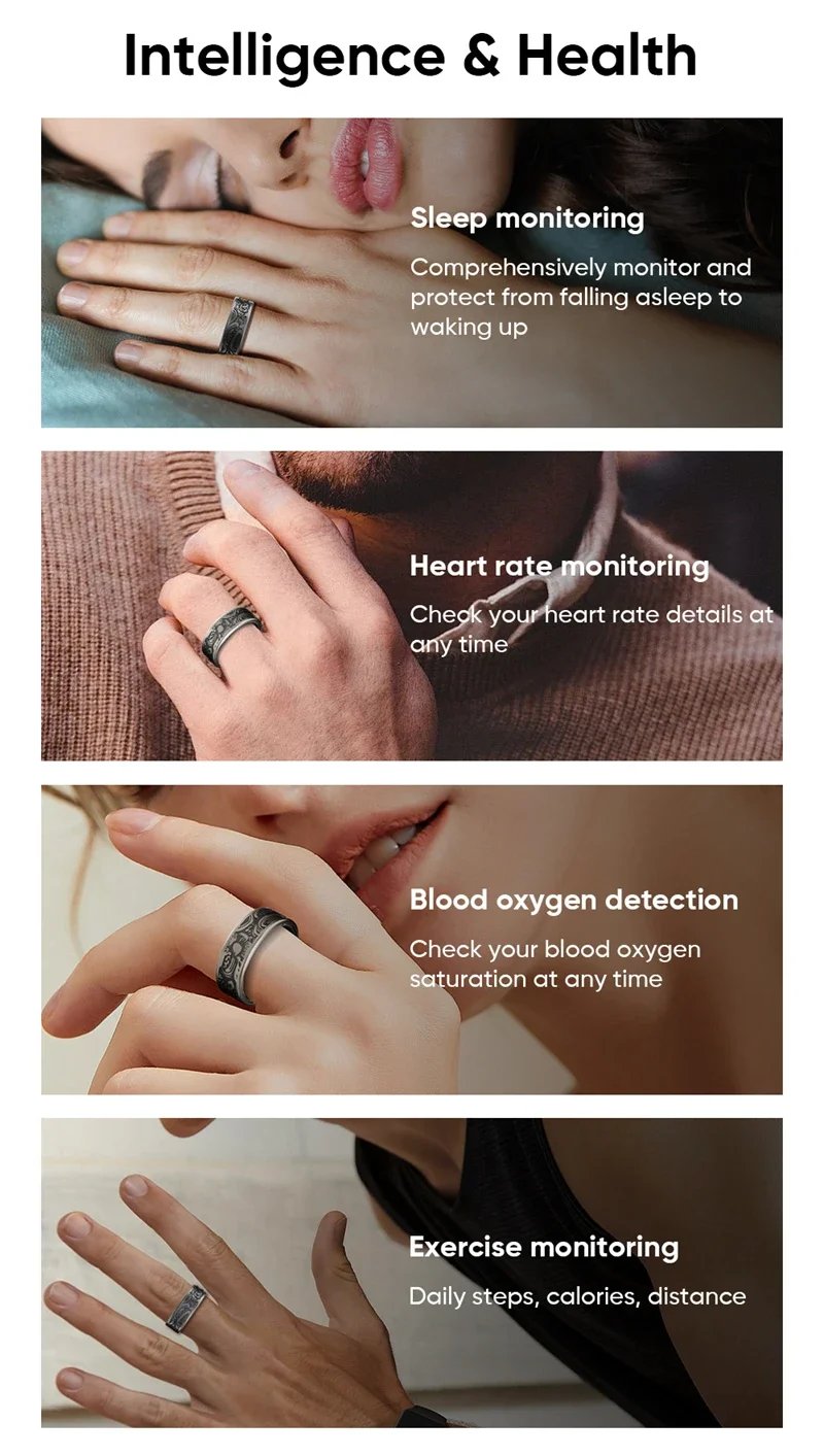Smart Ring Heart Rate Blood Pressure Blood Oxygen Sleep Monitoring Step Counting Activity Tracking Family Friends Sharing Ring