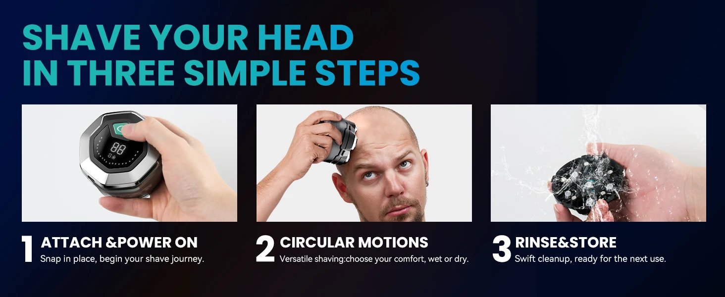 KENSEN Electric Head Shaver for Bald Men 6D Magnetic Razor Hair Trimmer USB Rechargeable LED Display Wet/Dry Shave Beard Shaver