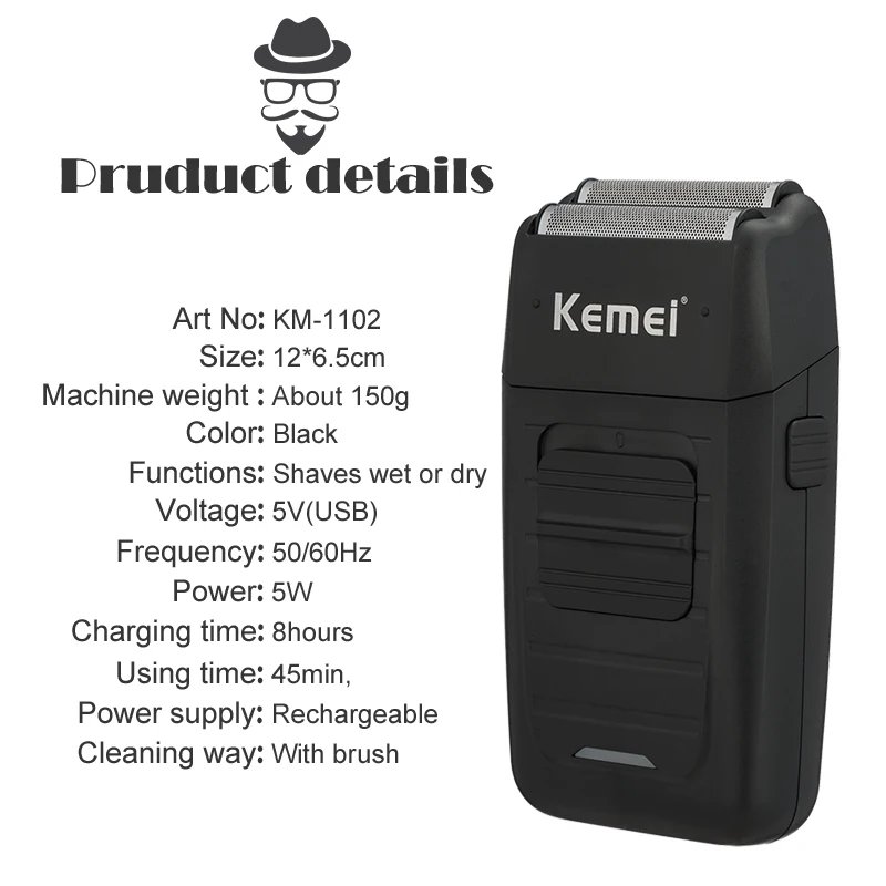 Kemei 3D Electric Shaver Men Electric Razor Rechargeable Floating Beard Shaver Hair Trimmer Face Care Shaving Machine