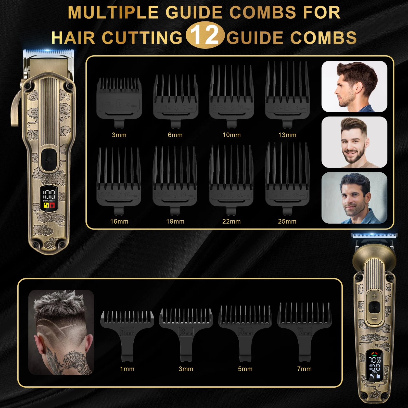 Scttomon Electric Hair Clipper Trimmer Set for Skin Fade Bald Head Shaving Hairline Sculpting Beard Trimming 2-Pc Head Style Kit