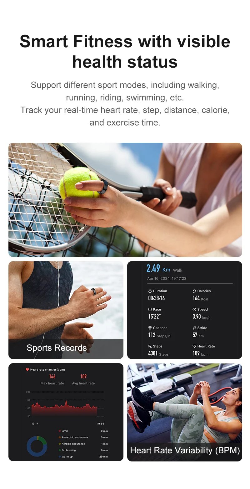 R09 Smart Ring Health Monitor With Charging Case,Heart Rate Blood Oxygen Skin Temperature,5ATM Waterproof For Phones