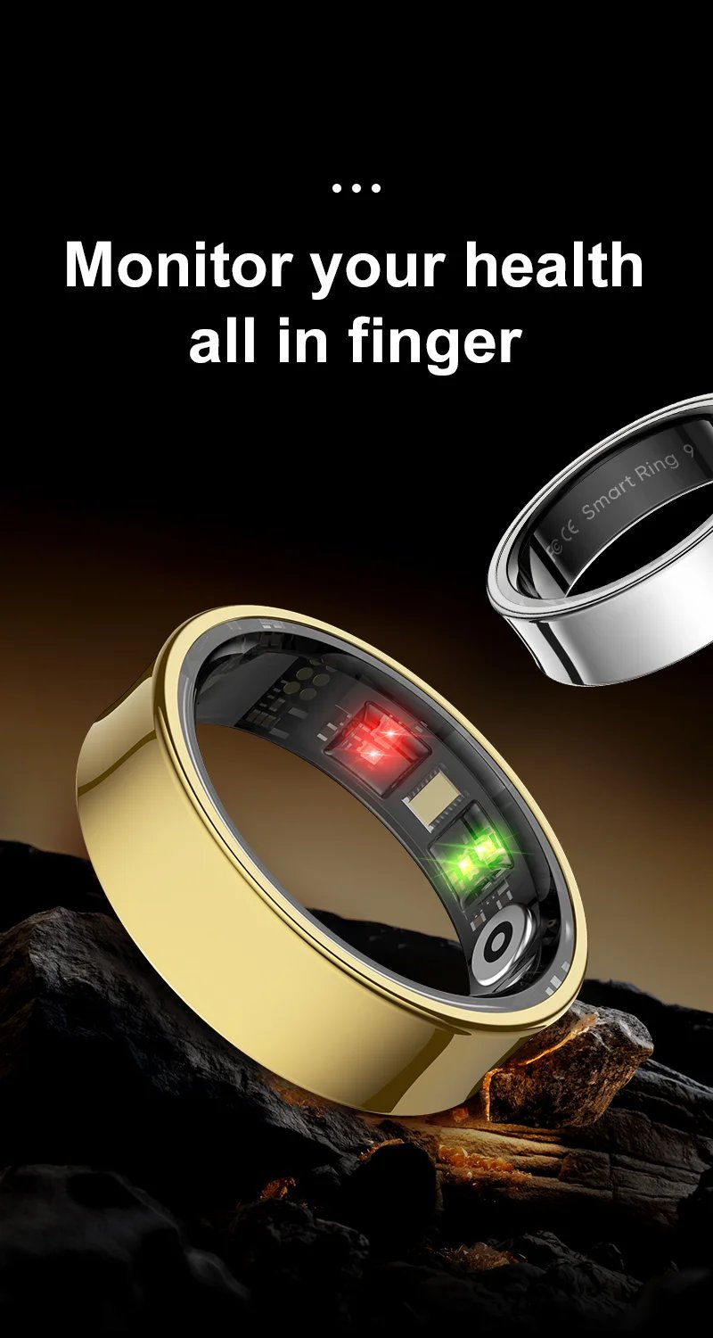R09 Smart Ring Health Monitor With Charging Case,Heart Rate Blood Oxygen Skin Temperature,5ATM Waterproof For Phones