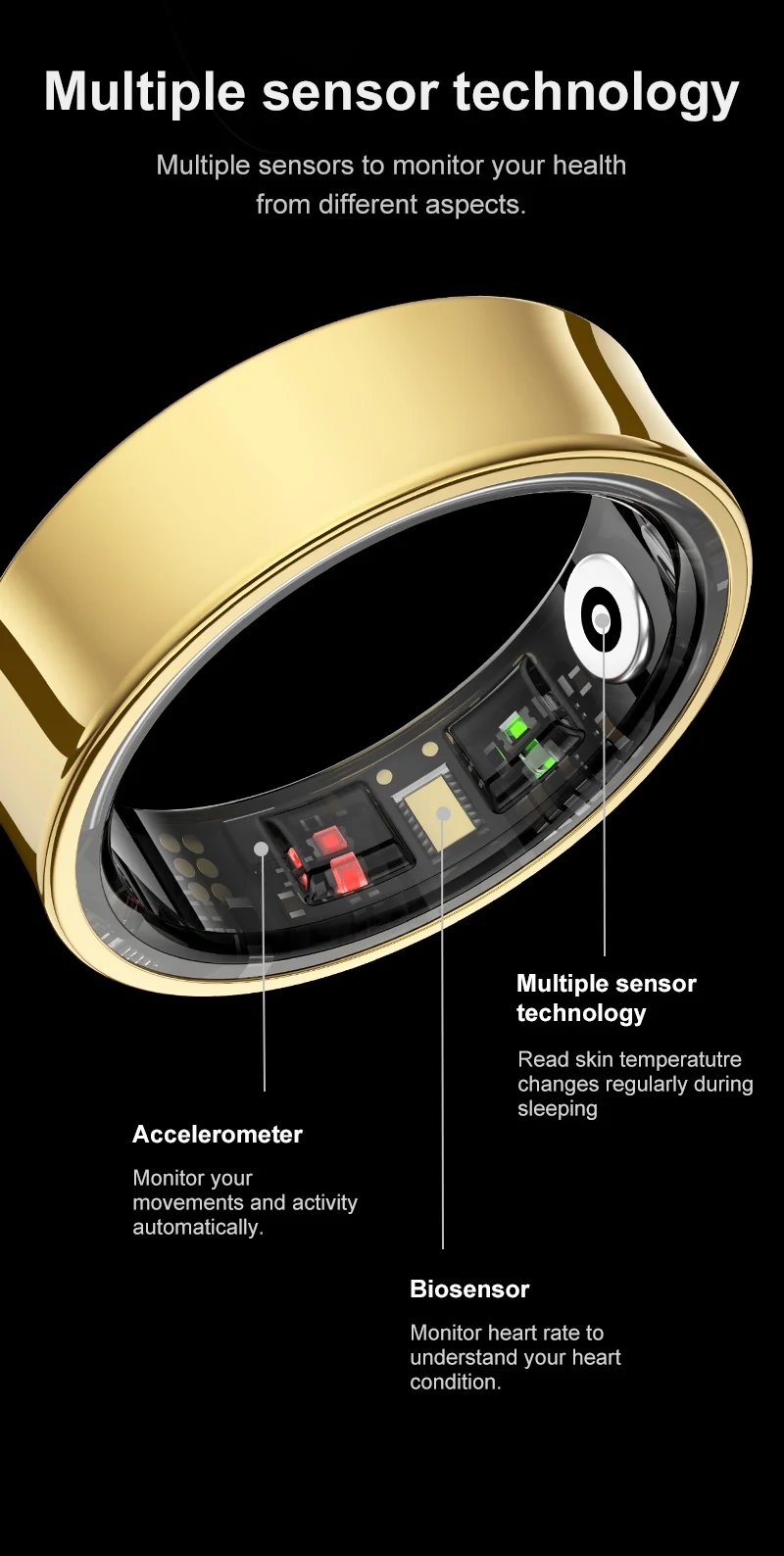 R09 Smart Ring Health Monitor With Charging Case,Heart Rate Blood Oxygen Skin Temperature,5ATM Waterproof For Phones