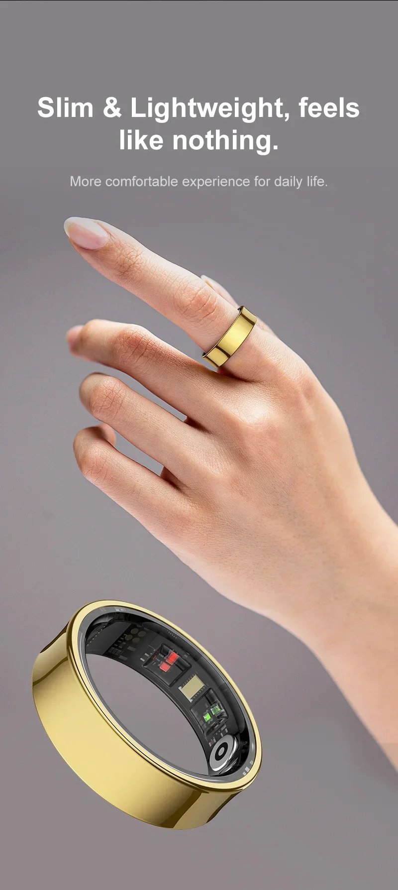 R09 Smart Ring Health Monitor With Charging Case,Heart Rate Blood Oxygen Skin Temperature,5ATM Waterproof For Phones