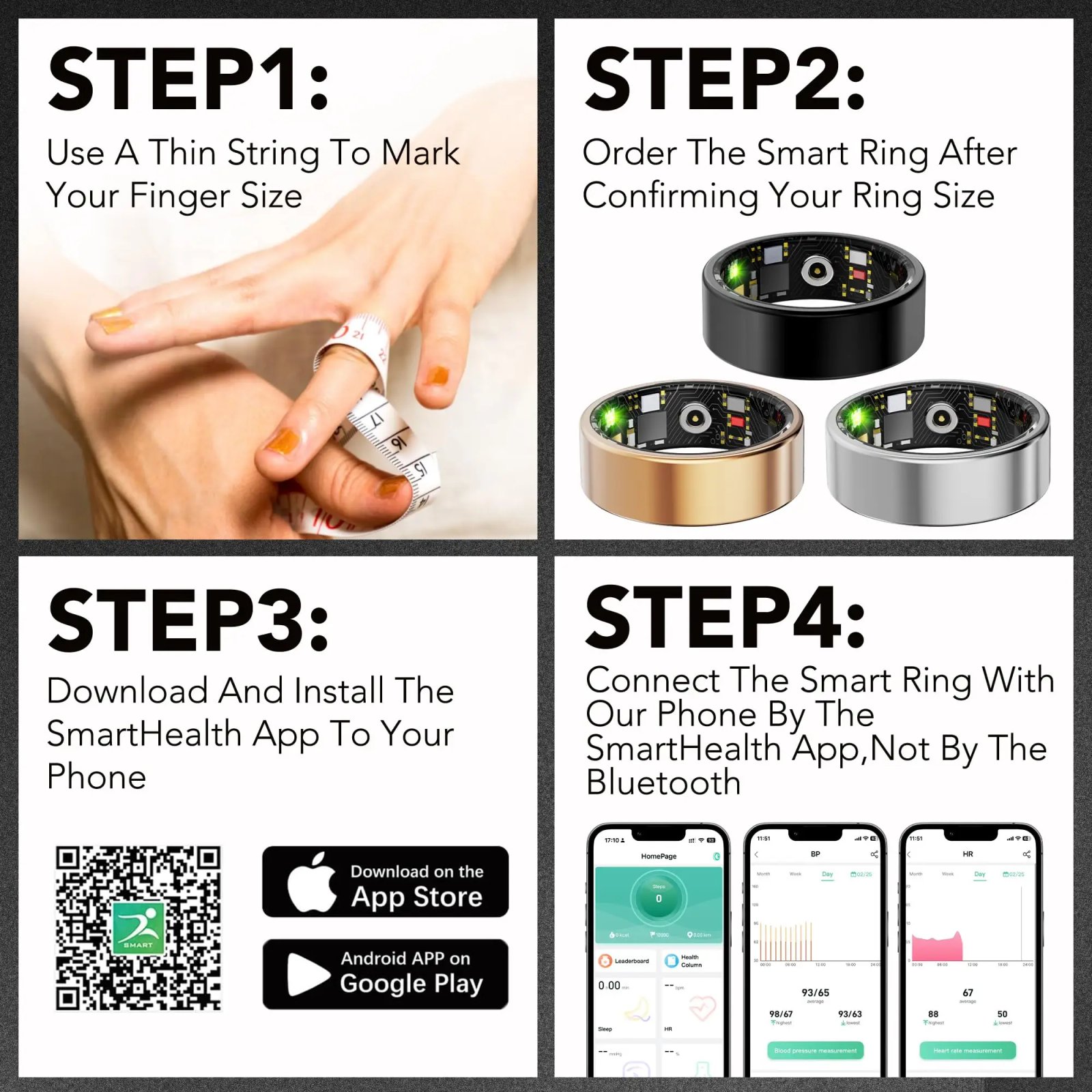 Smart Ring Health Watch for Women Men Fitness Detector with Blood Oxygen, Sleep, Step Calculating