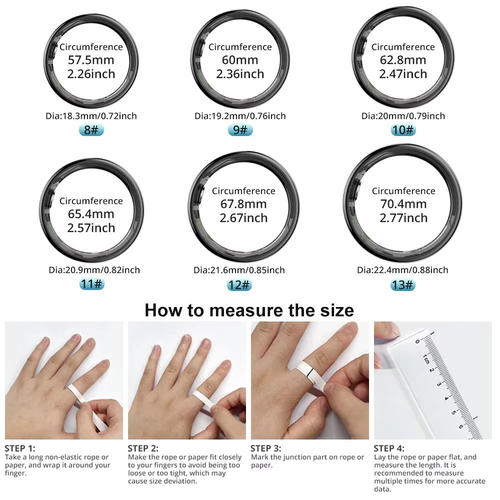 R09 Smart Ring Waterproof Health Monitor With Charging Case,Heart Rate Blood Oxygen For Android iOS Men Women