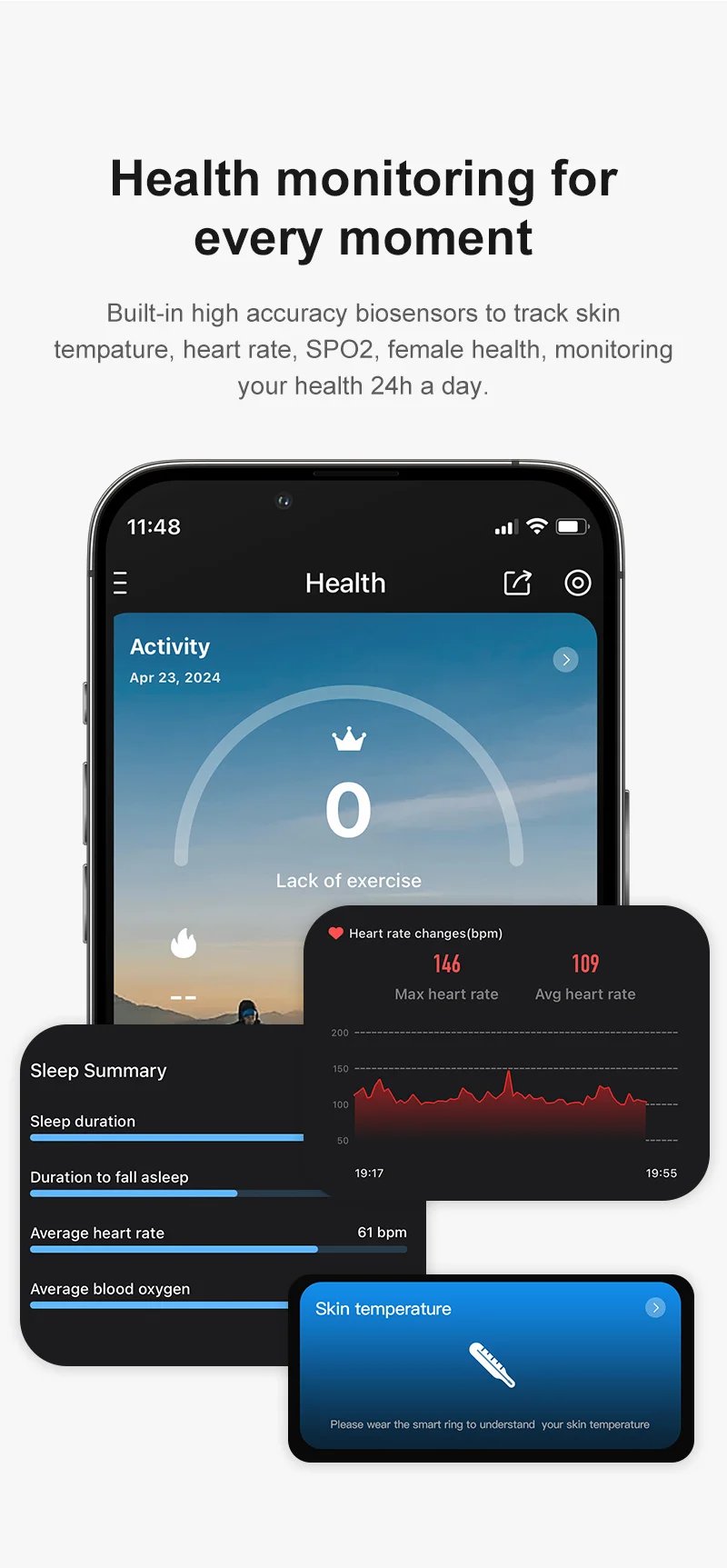 R09 Smart Ring Waterproof Health Monitor With Charging Case,Heart Rate Blood Oxygen For Android iOS Men Women