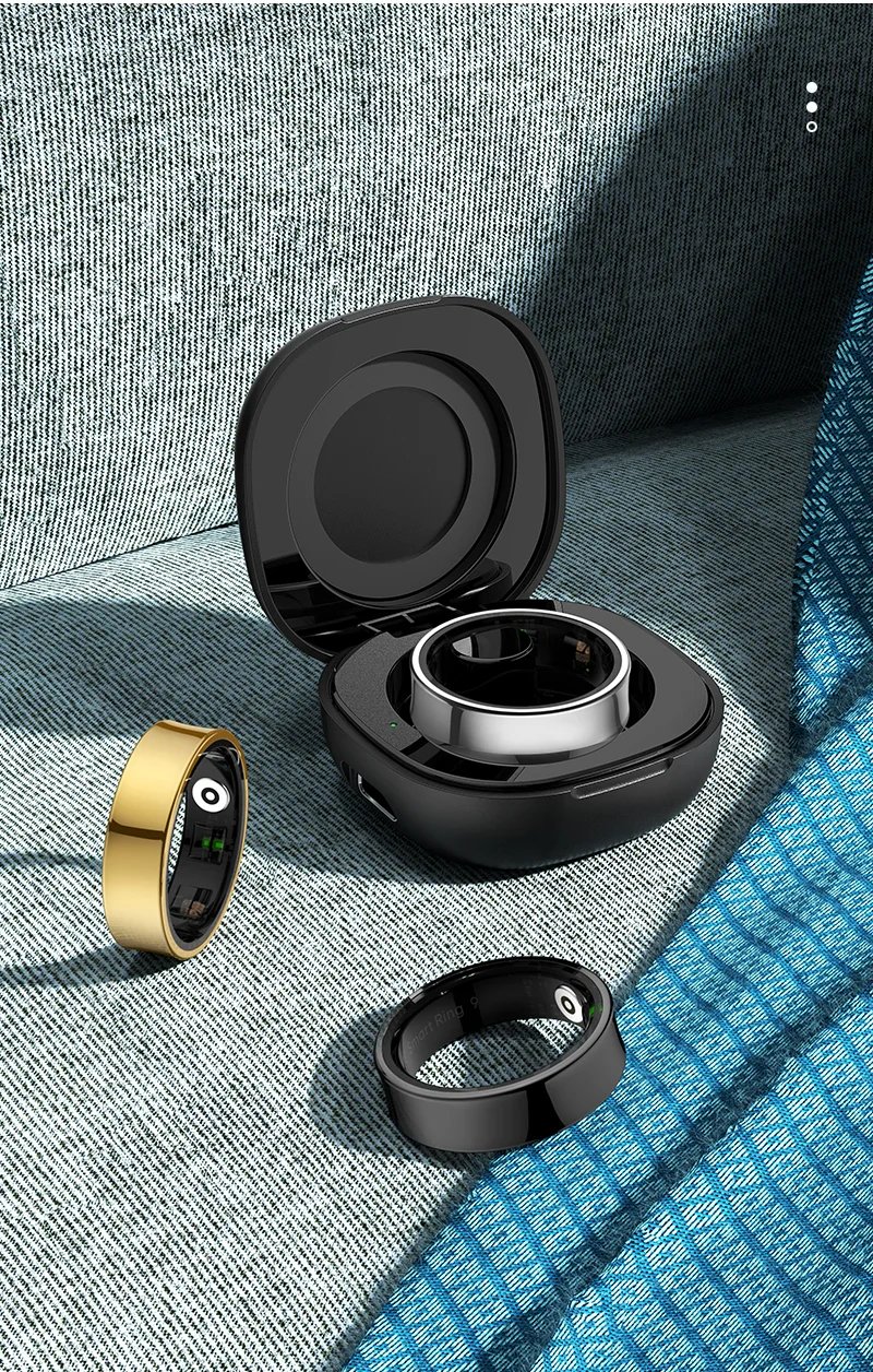 R09 Smart Ring Waterproof Health Monitor With Charging Case,Heart Rate Blood Oxygen For Android iOS Men Women