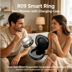 R09 Smart Ring Waterproof Health Monitor With Charging Case,Heart Rate Blood Oxygen For Android iOS Men Women