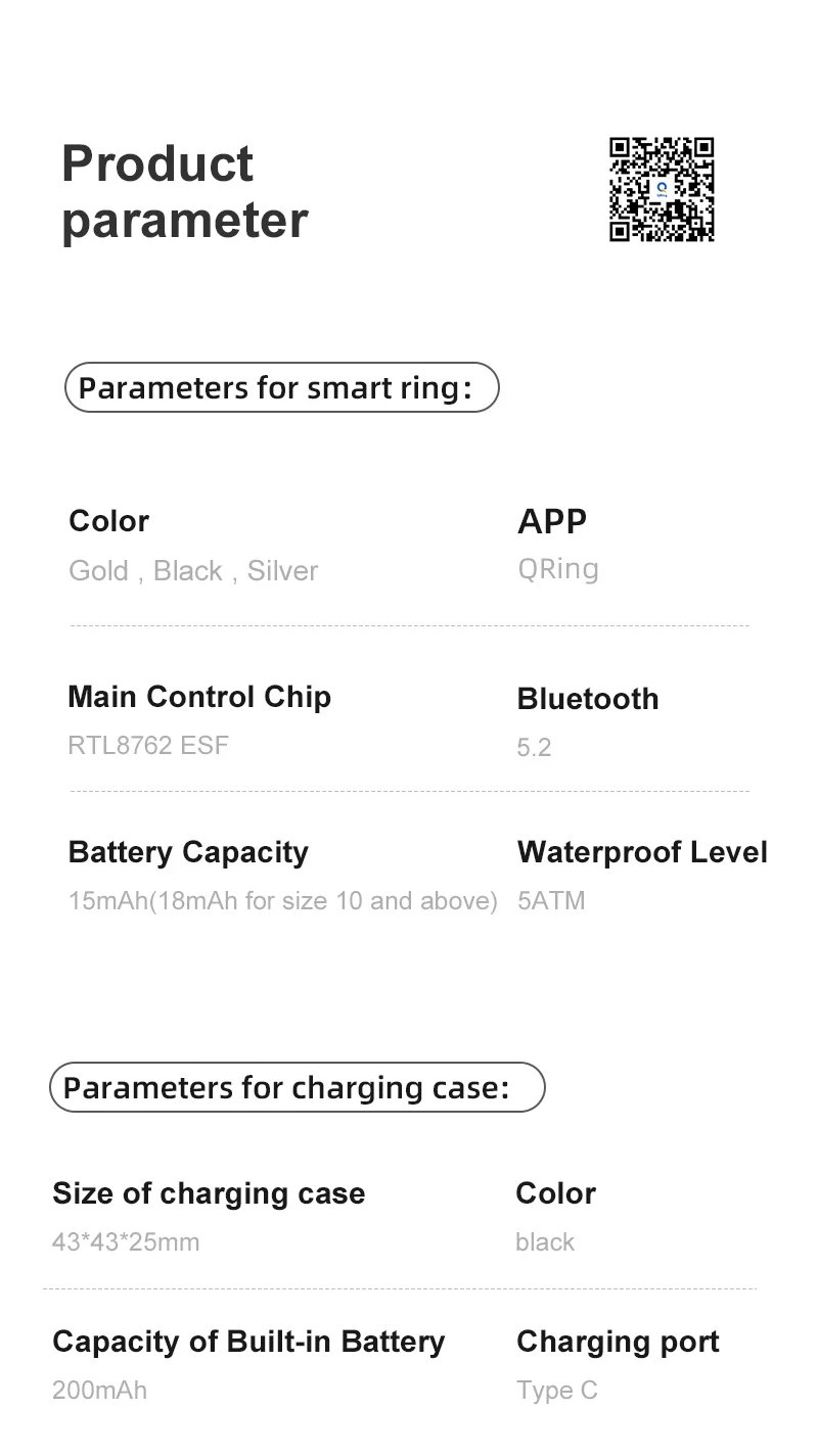 R09 Smart Ring Multifunctional Health Tracker With Charging Case,5ATM Waterproof For Android iOS Men Women