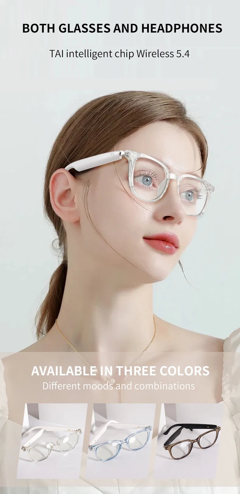 Bluetooth 5.4 Smart Glasses GS03 AI Translation Navigation Open Ear Headphones with UV400 Protection for Outdoor Travel
