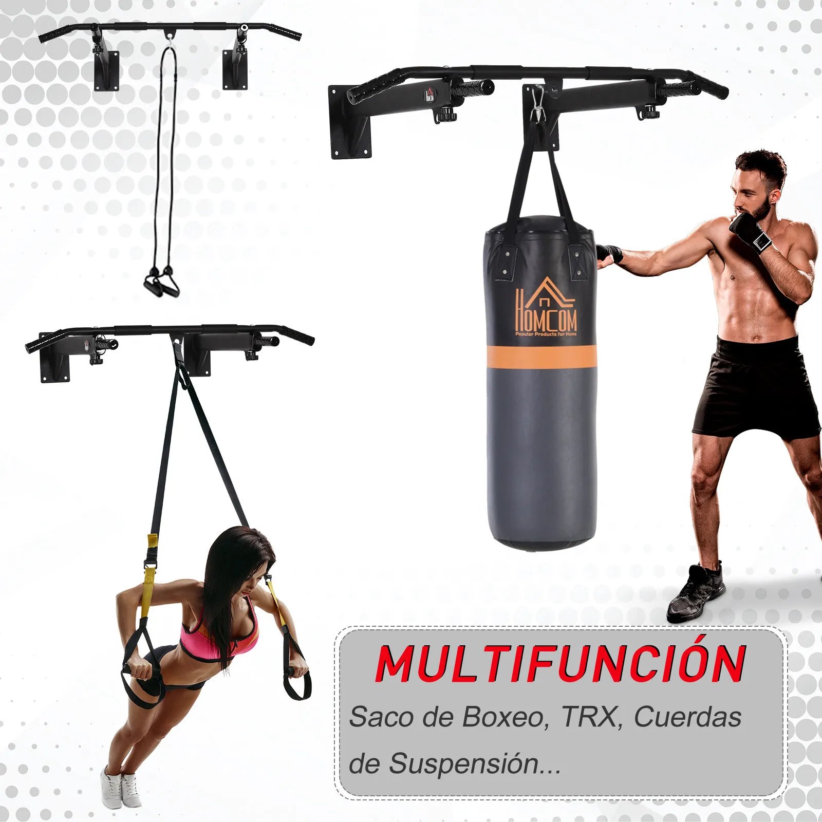 Homcom Wall-Mounted Bodybuilding Bar for Pull-Up Training Max. 150kg