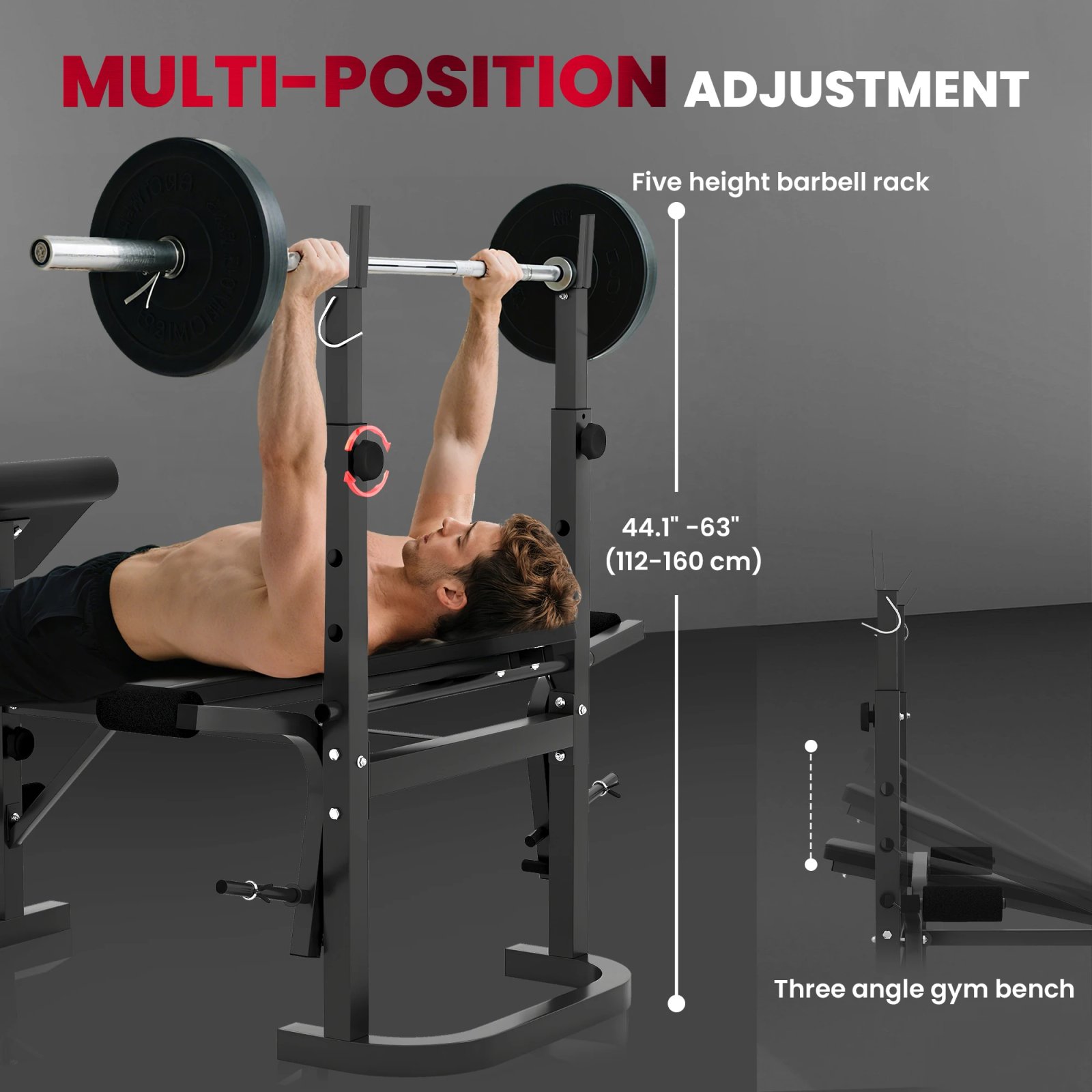 Sportnow Multifunctional Incline Weight Bench, Weight Bench with Adjustable Barbell Support, Leg Extension,
