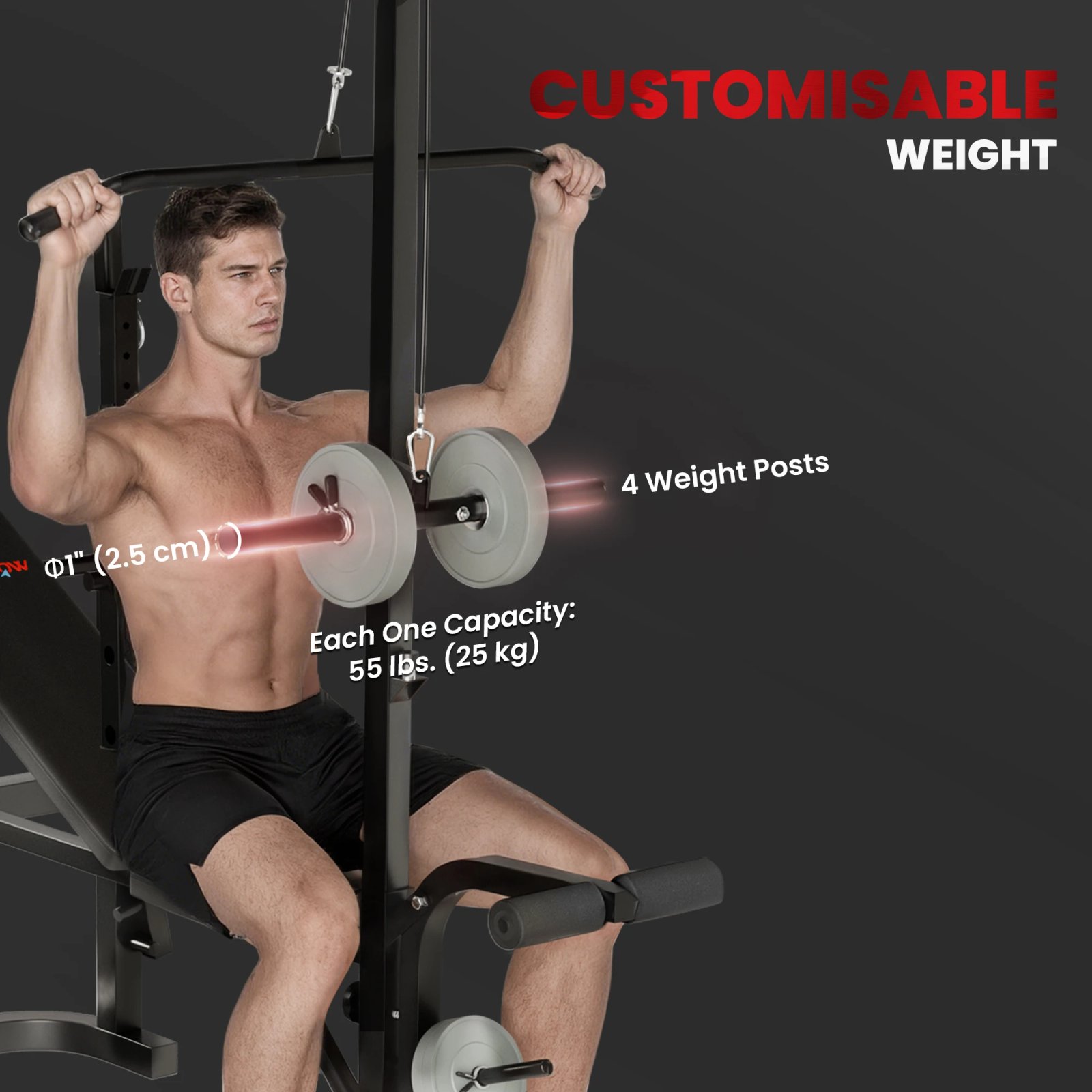 Sportnow Multifunctional Incline Weight Bench, Weight Bench with Adjustable Barbell Support, Leg Extension,