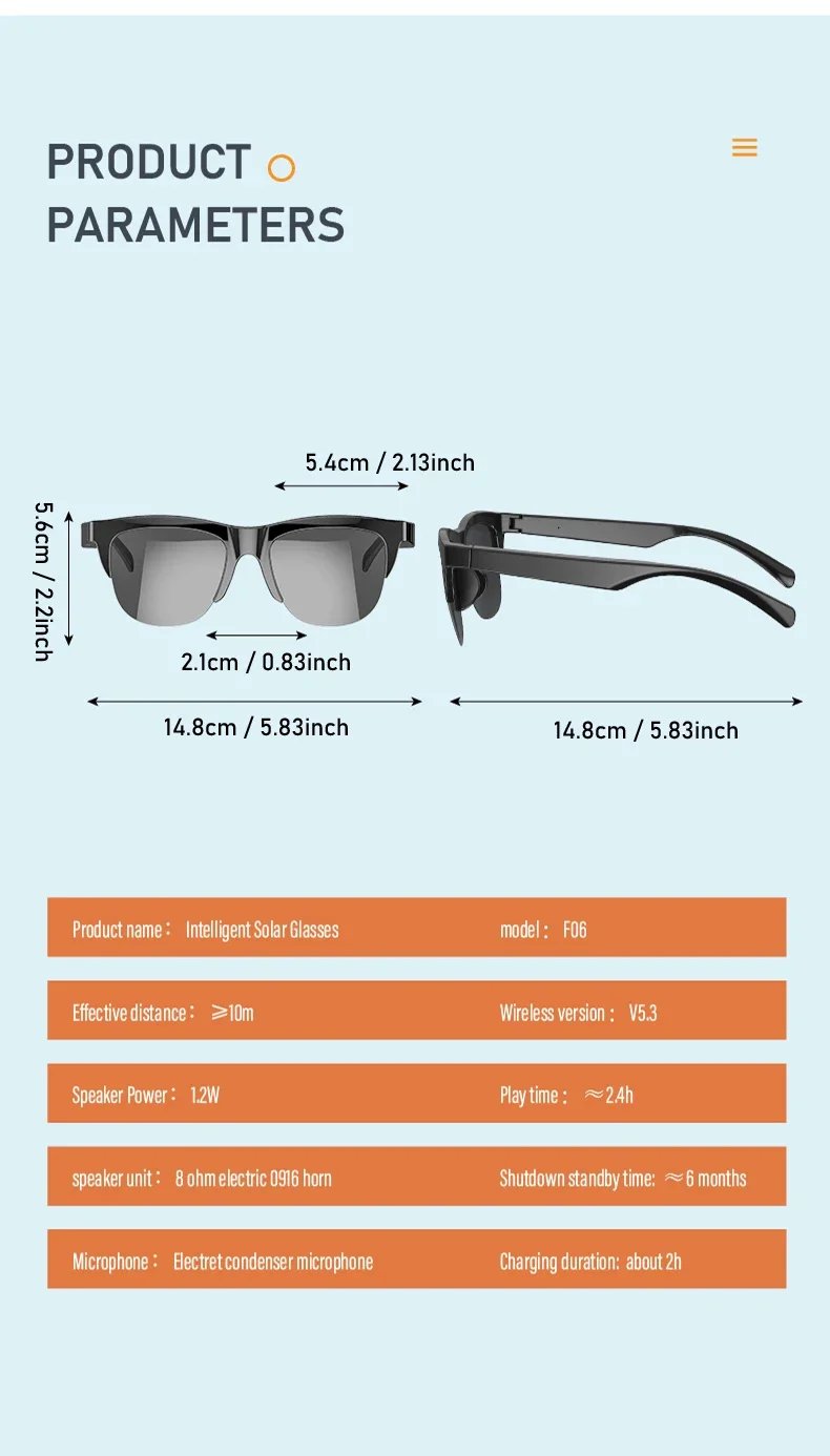 Smart Audio Glasses Bluetooth V5.3 Sunglasses HIFI Headset Hands-Free Call Anti-UV Outdoor Sports Anti-touch For Men Women