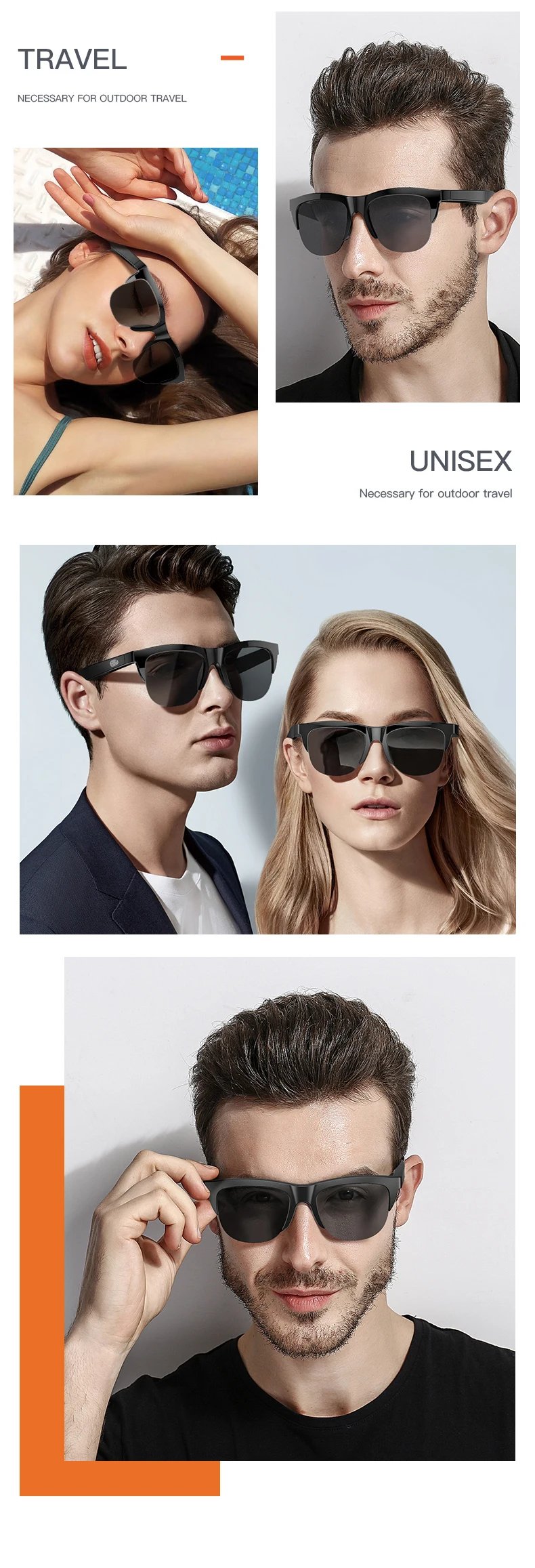 Smart Audio Glasses Bluetooth V5.3 Sunglasses HIFI Headset Hands-Free Call Anti-UV Outdoor Sports Anti-touch For Men Women