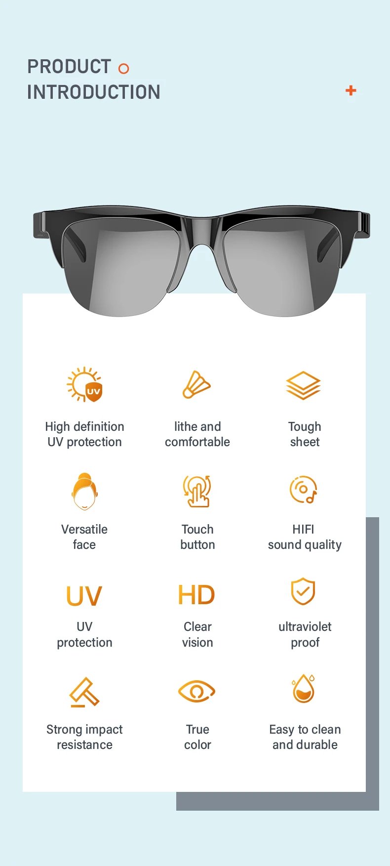 Smart Audio Glasses Bluetooth V5.3 Sunglasses HIFI Headset Hands-Free Call Anti-UV Outdoor Sports Anti-touch For Men Women
