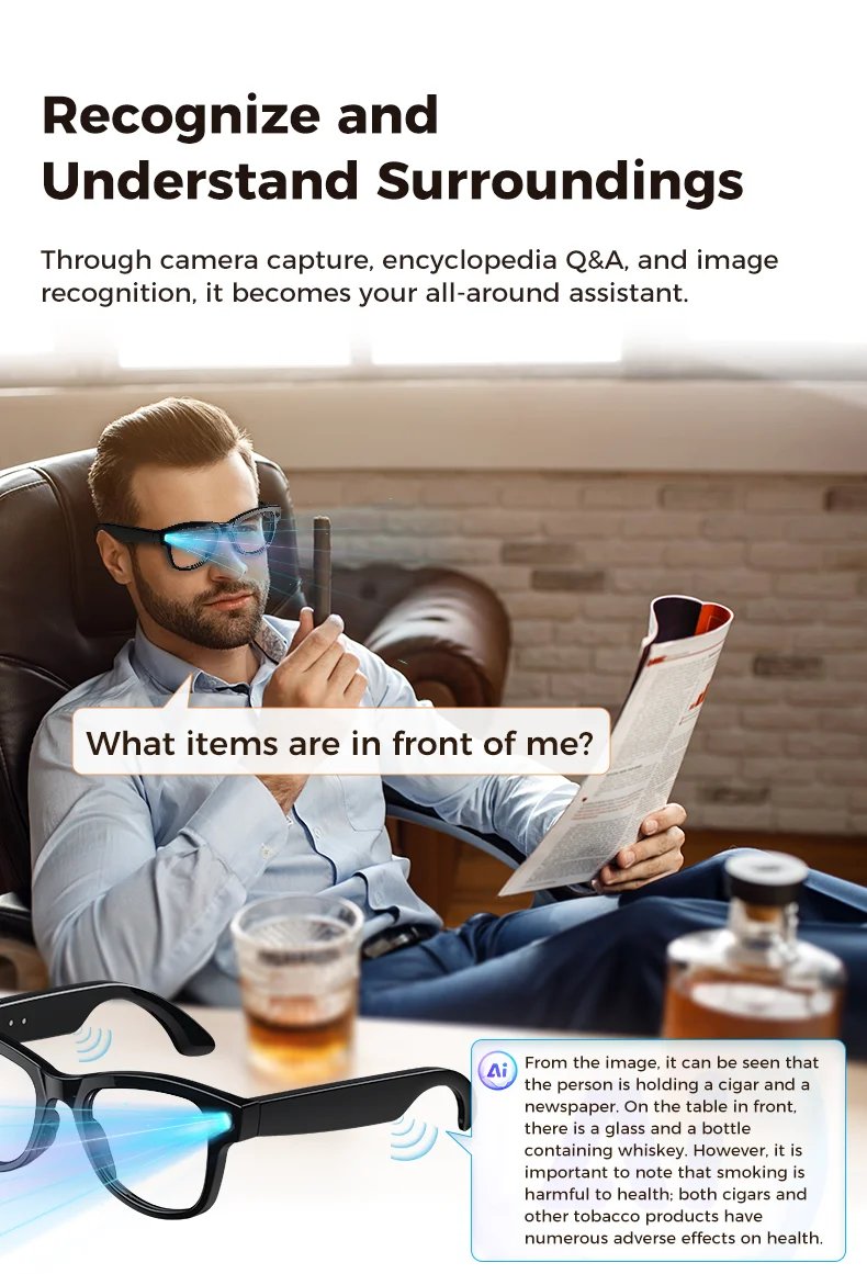 AI Smart Glasses 800W HD Pixel Camera Video Recording Outdoor Sport Sunglasses ChatGpt Translation Voice Call Bluetooth glasses