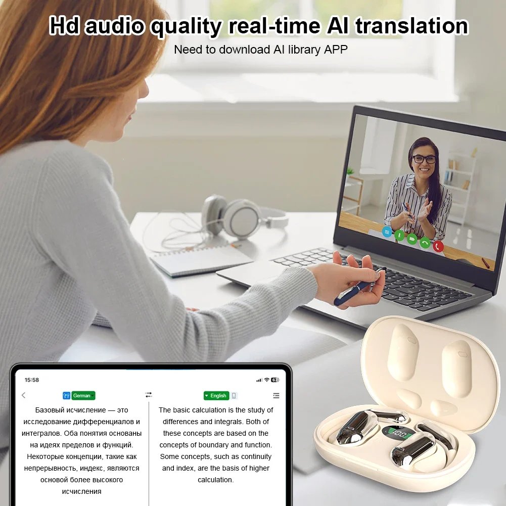 3-in-1 AI Translator Earbuds 144 Languages Noise Cancelling Bluetooth 5.3 Headset Instant Translator Smart Voice Real Time