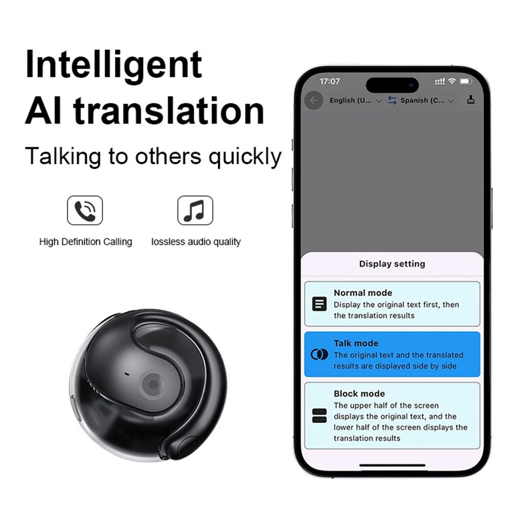 Wireless BT AI Translation Earbuds 99% Accuracy 144 Languages Translator Earbuds Translator Device Ideal for Travel and Business