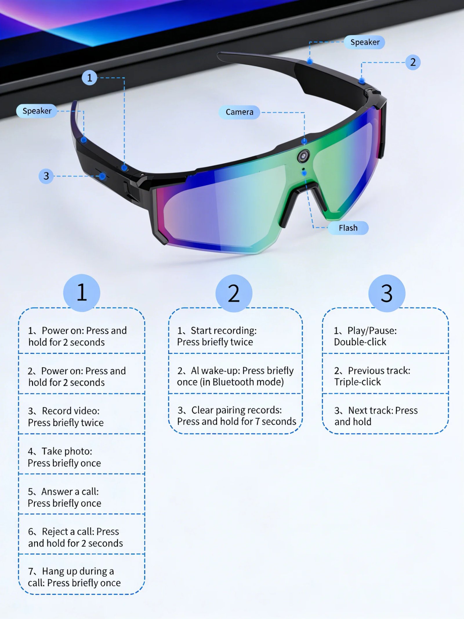 New AI smart shooting&recording glasses with 800W camera, HD anti-shake bicycle riding shooting artifact, windproof goggles 2026