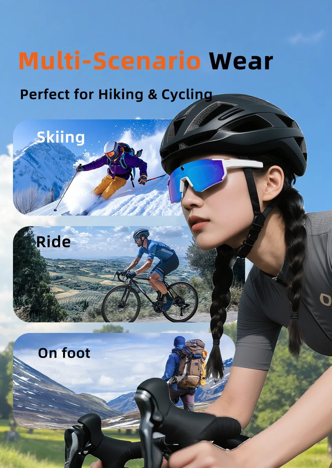 New AI smart shooting&recording glasses with 800W camera, HD anti-shake bicycle riding shooting artifact, windproof goggles 2026