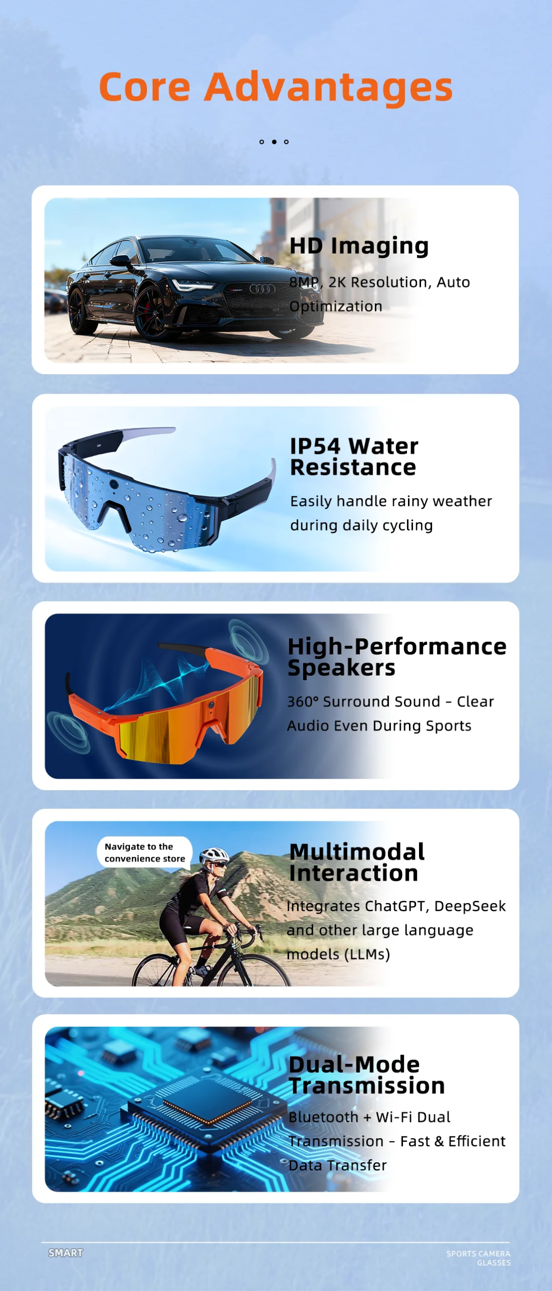 New AI smart shooting&recording glasses with 800W camera, HD anti-shake bicycle riding shooting artifact, windproof goggles 2026