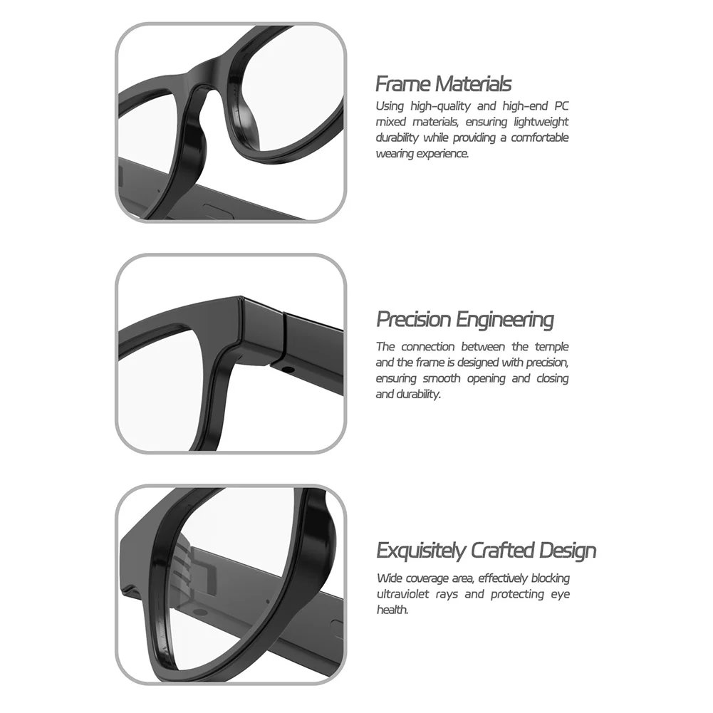 AI Translation Smart Glasses with 144 Language BT Glasses Built-in Mic & Speakers for Office Driving Cycling Outdoor Sports